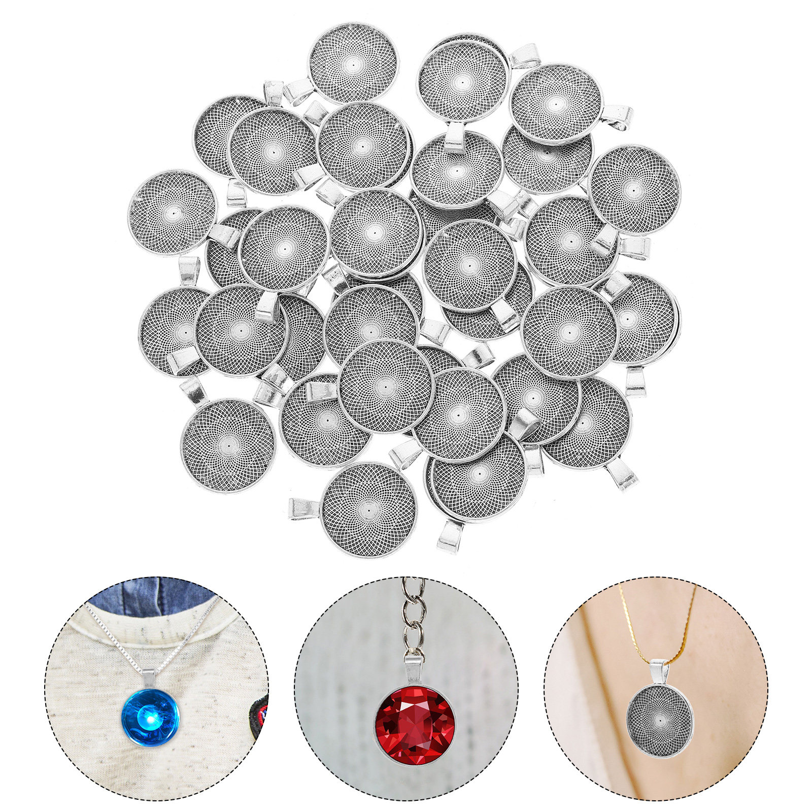 Crafting Resin - 40Pcs Round Pendant Bezels Flat Tray