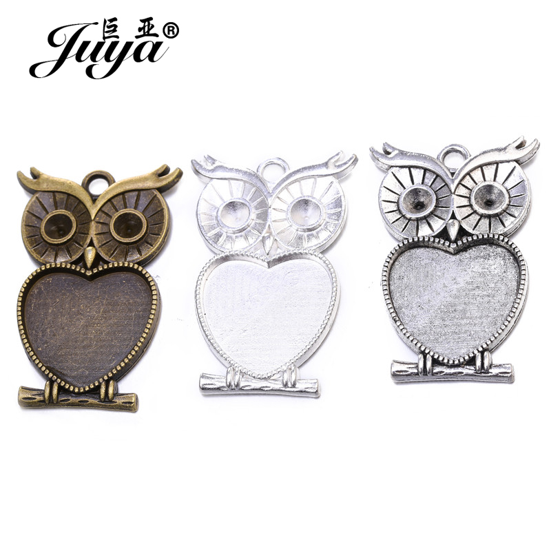 5pcs/lot 25mm Heart Shape Owl  - Bezels Set Pendant incelemesi ve fiyatı